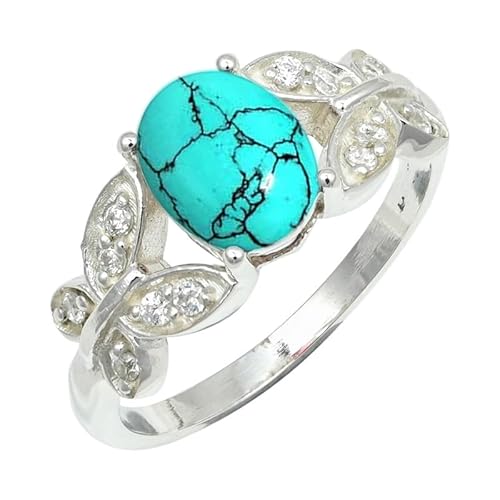 SILVERNROCK Lab Created Türkis-Ring aus massivem 925er-Sterlingsilber, Steinbandring, handgefertigt, für Herren und Damen, Schmuck ERG1251BU_71 (22.6) von SILVERNROCK