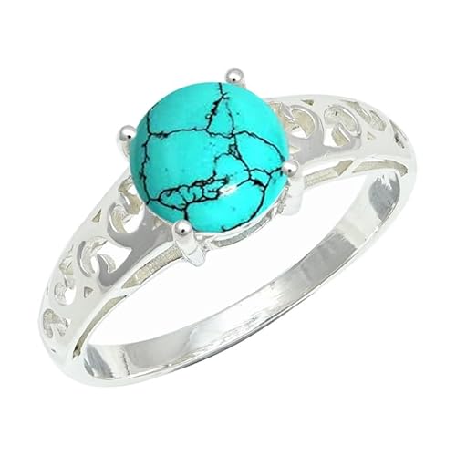 SILVERNROCK Lab Created Türkis-Ring aus massivem 925er-Sterlingsilber, Steinbandring, handgefertigt, für Herren und Damen, Schmuck ERG1254BU_60 (19.1) von SILVERNROCK