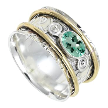 SILVERNROCK Laborgezüchteter Aquamarin Edelstein-Spinnerring, 925er Sterlingsilber Meditationsring für Männer und Frauen handgefertigter Schmuck ERG1212AY28_(74 (23.6)) von SILVERNROCK