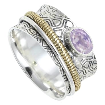 SILVERNROCK Laborgezüchteter Lavendelquarz Edelstein-Spinnerring, 925er Sterlingsilber, Meditationsring für Männer und Frauen, handgefertigter Schmuck ERG1211AX11_(57 (18.1)) von SILVERNROCK