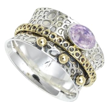 SILVERNROCK Laborgezüchteter Lavendelquarz-Edelstein-Spinnerring, 925er Sterlingsilber Meditationsring für Männer und Frauen alle Größen, Schmuck ERG1213AX16_(62 (19.7)) von SILVERNROCK
