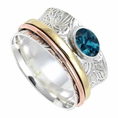 SILVERNROCK Laborgezüchteter Londoner Blautopas Edelstein Spinner Ring 925 Sterling Silber Meditationsring Männer und Frauen Schmuck ERG1215AT4_(50 (15.9)) von SILVERNROCK