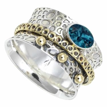 SILVERNROCK Laborgezüchteter Londoner Blautopas Edelstein-Spinnerring, 925er Sterlingsilber Meditationsring für Männer und Frauen Schmuck ERG1213AT24_(70 (22.3)) von SILVERNROCK