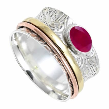 SILVERNROCK Laborgezüchteter Rubin Edelstein Spinner Ring 925 Sterling Silber Meditationsring Männer und Frauen handgefertigter Schmuck ERG1215AM18_(64 (20.4)) von SILVERNROCK