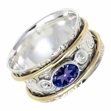 SILVERNROCK Laborgezüchteter Tansanit-Edelstein-Spinnerring, 925er Sterlingsilber Meditationsring für Männer und Frauen Schmuck ERG1212AV24_(70 (22.3)) von SILVERNROCK
