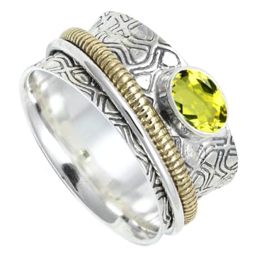 SILVERNROCK Laborgezüchteter Zitronenquarz-Edelstein-Spinnerring, 925er Sterlingsilber Meditationsring für Männer und Frauen alle Größen, Schmuck ERG1211BA26_(72 (22.9)) von SILVERNROCK