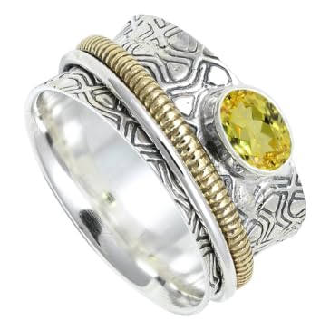 SILVERNROCK Laborgezüchteter gelber Saphir Edelstein-Spinnerring, 925er Sterlingsilber Meditationsring für Männer und Frauen Geschenkartikel Schmuck ERG1211AP27_(73 (23.2)) von SILVERNROCK