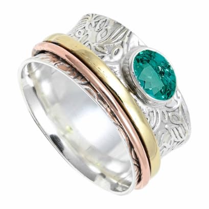 SILVERNROCK Laborgezüchteter grüner Paraiba-Turmalin-Edelstein-Spinnerring, 925er Sterlingsilber Meditationsring für Männer und Frauen Schmuck ERG1215AS3_(49 (15.6)) von SILVERNROCK