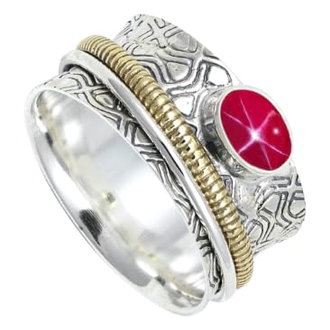 SILVERNROCK Laborgezüchteter rosa Lindy Star-Edelstein-Spinnerring, 925er Sterlingsilber Meditationsring für Männer und Frauen alle Größen, Schmuck ERG1211BH13_(59 (18.8)) von SILVERNROCK