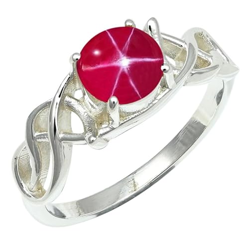 SILVERNROCK Laborgezüchteter rosa Lindy Star Edelstein Sterling Silber Stilvoller Handgefertigter Band Ring für Männer und Frauen Schmuck ERG1257BH20_(66 (21.0)) von SILVERNROCK