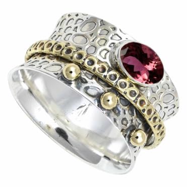 SILVERNROCK Laborgezüchteter rosa Turmalin Edelstein Spinner Ring 925 Sterling Silber Meditationsring Männer und Frauen Schmuck ERG1213AR15_(61 (19.4)) von SILVERNROCK