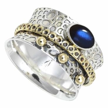 SILVERNROCK Labradorit-Edelstein-Spinnerring, 925er Sterlingsilber, Meditationsring für Männer und Frauen, Geschenkartikel, Schmuck ERG1213BN22_(68 (21.6)) von SILVERNROCK