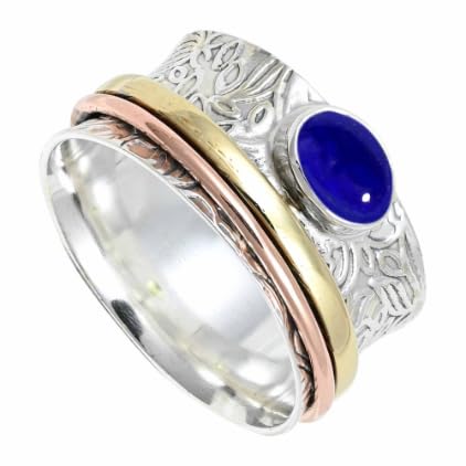 SILVERNROCK Lapislazuli Edelstein Spinner Ring 925 Sterling Silber Meditationsring Männer und Frauen handgefertigter Schmuck ERG1215BV18_(64 (20.4)) von SILVERNROCK