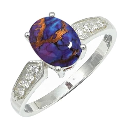 SILVERNROCK Lila Kupfer Türkis Ring Massiv 925 Sterling Silber Stein Band Ring Handgemacht Für Männer Frauen Schmuck ERG1250BK_75 (23.9) von SILVERNROCK