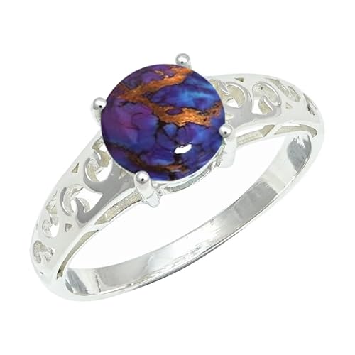 SILVERNROCK Lila Kupfer Türkis Ring Massiv 925 Sterling Silber Stein Band Ring Handgemacht Für Männer Frauen Schmuck ERG1254BK_74 (23.6) von SILVERNROCK