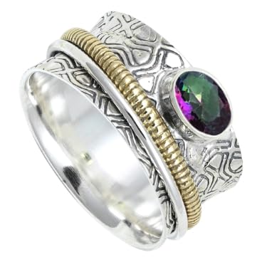SILVERNROCK Mystischer Topas Edelstein Spinner Ring 925 Sterling Silber Meditationsring Männer und Frauen handgefertigter Schmuck ERG1211AG6_(52 (16.6)) von SILVERNROCK