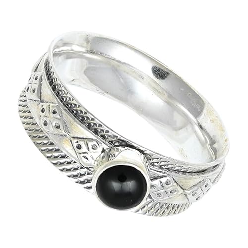 SILVERNROCK Onyx Edelstein-Spinnerring für Herren und Damen 925er-Sterlingsilber Spinnerring Geschenkartikel handgefertigter Schmuck E150G_75 (23.9) von SILVERNROCK