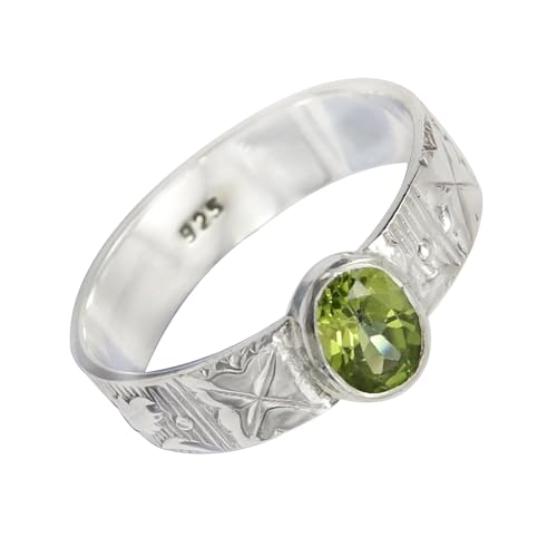 SILVERNROCK Peridot Edelstein-Bandring für Herren und Damen alle Größen Geschenkartikel 925 Sterlingsilber-Ring handgefertigter Schmuck ERG-117B_61 (19.4) von SILVERNROCK
