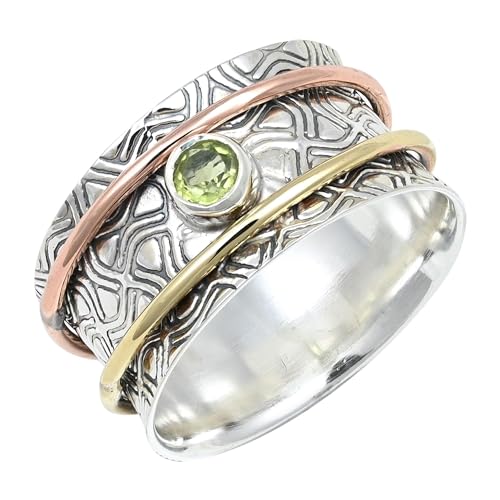 SILVERNROCK Peridot Edelstein-Spinnerring für Herren und Damen 925er-Sterlingsilber Spinnerring Geschenkartikel handgefertigter Schmuck ERG-1218A_71 (22.6) von SILVERNROCK