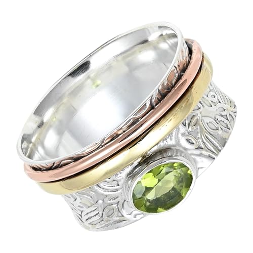 SILVERNROCK Peridot Spinner-Ring 925er Sterlingsilber Spinner-Ring für Männer und Frauen Spinner-Ring alle Größen Geschenke Schmuck ERG-1215A_52 (16.6) von SILVERNROCK