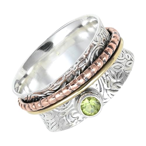 SILVERNROCK Peridot Spinner-Ring 925er Sterlingsilber Spinner-Ring für Männer und Frauen Spinner-Ring alle Größen Geschenke Schmuck ERG-1217A_53 (16.9) von SILVERNROCK