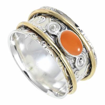 SILVERNROCK Pfirsichfarbener Mondstein Edelstein Spinner Ring 925 Sterling Silber Meditationsring Männer und Frauen handgefertigter Schmuck ERG1212BR11_(57 (18.1)) von SILVERNROCK