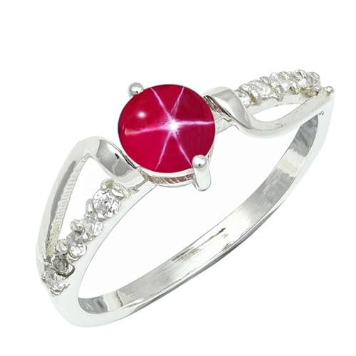 SILVERNROCK Pink Lindy Star Lab Grown Ring aus massivem 925er Sterlingsilber, Steinbandring, handgefertigt, für Herren und Damen, Schmuck ERG1242BH_61 (19.4) von SILVERNROCK