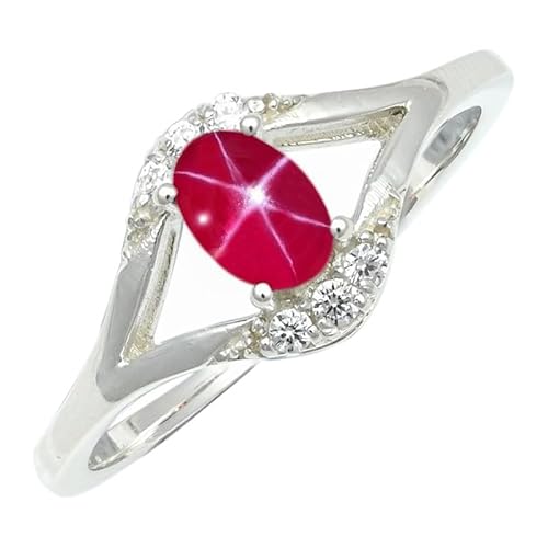 SILVERNROCK Pink Lindy Star Lab Grown Ring aus massivem 925er Sterlingsilber, Steinbandring, handgefertigt, für Herren und Damen, Schmuck ERG1243BH_57 (18.1) von SILVERNROCK