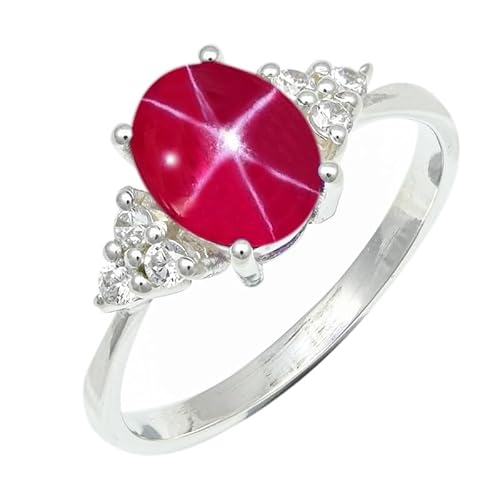 SILVERNROCK Pink Lindy Star Lab Grown Ring aus massivem 925er Sterlingsilber, Steinbandring, handgefertigt, für Herren und Damen, Schmuck ERG1246BH_61 (19.4) von SILVERNROCK