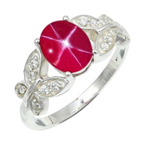 SILVERNROCK Pink Lindy Star Lab Grown Ring aus massivem 925er Sterlingsilber, Steinbandring, handgefertigt, für Herren und Damen, Schmuck ERG1251BH_53 (16.9) von SILVERNROCK