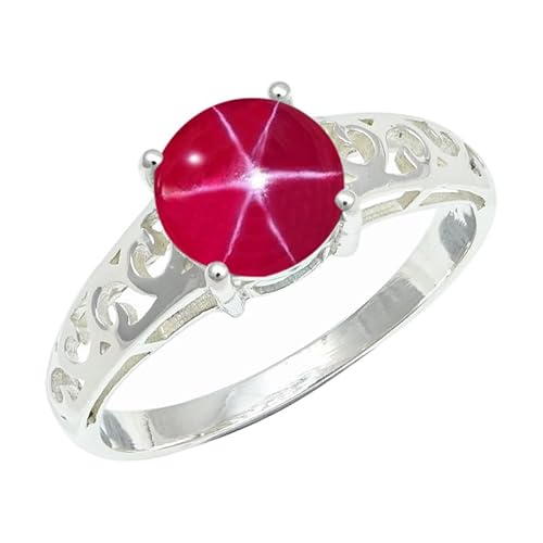 SILVERNROCK Pink Lindy Star Lab Grown Ring aus massivem 925er Sterlingsilber, Steinbandring, handgefertigt, für Herren und Damen, Schmuck ERG1254BH_52 (16.6) von SILVERNROCK