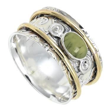SILVERNROCK Prehnit-Edelstein-Spinnerring, 925er Sterlingsilber Meditationsring für Männer und Frauen alle Größen, handgefertigter Schmuck ERG1212CH10_(56 (17.8)) von SILVERNROCK