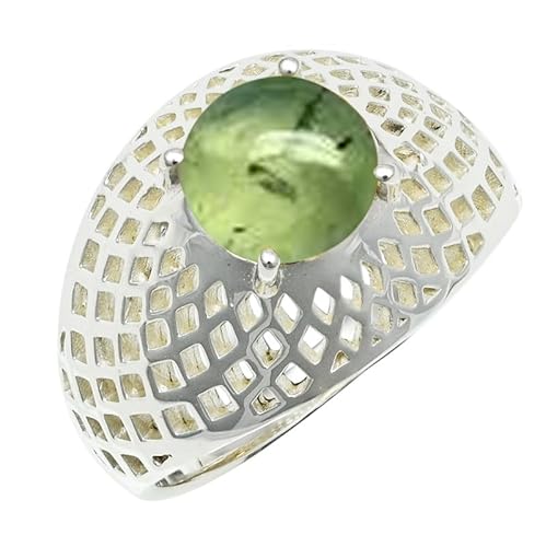 SILVERNROCK Prehnit Edelstein Sterling Silber Stilvoller Handgefertigter Band Ring Geschenkartikel für Männer und Frauen in Schmuck ERG1256CH4_(50 (15.9)) von SILVERNROCK