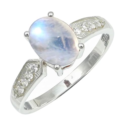 SILVERNROCK Raimbow Mondstein Ring aus massivem 925er Sterlingsilber, Steinbandring, handgefertigt, für Herren und Damen, Schmuck ERG1250BO_67 (21.3) von SILVERNROCK