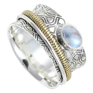 SILVERNROCK Regenbogen-Mondstein-Edelstein-Spinnerring, 925er Sterlingsilber Meditationsring für Männer und Frauen alle Größen, handgefertigter Schmuck ERG1211BO6_(52 (16.6)) von SILVERNROCK