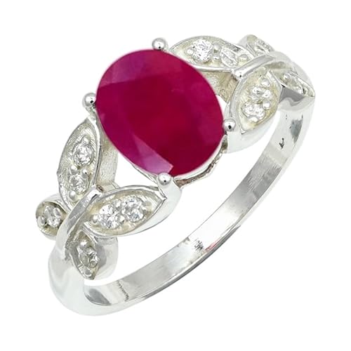 SILVERNROCK Ruby Lab Grown Ring aus massivem 925er Sterlingsilber, Steinbandring, handgefertigt, für Herren und Damen, Schmuck ERG1251AM_57 (18.1) von SILVERNROCK