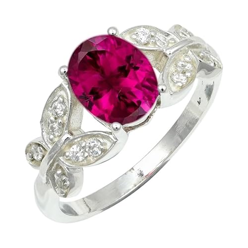 SILVERNROCK Rubyllite Lab Grown Ring Massiver 925er Sterlingsilber-Steinbandring Handgefertigt für Männer Frauen Schmuck ERG1251AQ_72 (22.9) von SILVERNROCK
