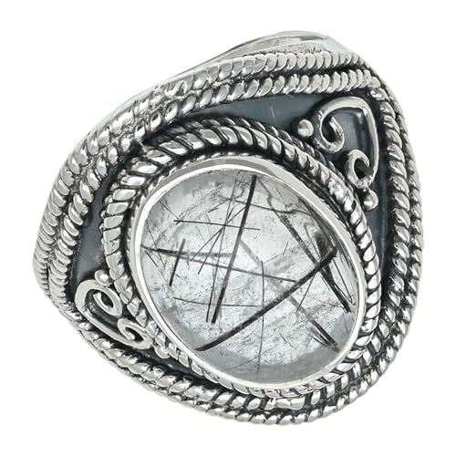 SILVERNROCK Rutilquarz Edelstein 925 Sterling Silber Bandring Herren- und Damenbandring Alle Größen Geschenkartikel Handgefertigter Schmuck ERG-1277B_64 (20.4) von SILVERNROCK