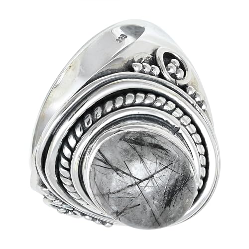 SILVERNROCK Rutilquarz Edelstein-Bandring für Herren und Damen alle Größen Geschenkartikel 925 Sterlingsilber-Ring handgefertigter Schmuck ERG-1198A_71 (22.6) von SILVERNROCK