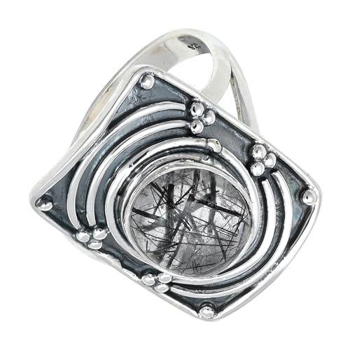 SILVERNROCK Rutilquarz Edelstein-Bandring für Herren und Damen alle Größen Geschenkartikel 925 Sterlingsilber-Ring handgefertigter Schmuck ERG-1208A_52 (16.6) von SILVERNROCK