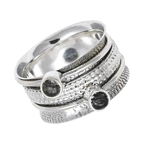 SILVERNROCK Rutilquarz Edelstein-Spinnerring aus 925er Sterlingsilber Spinnerring für Herren und Damen alle Größen handgefertigter Schmuck E149D_69 (22.0) von SILVERNROCK