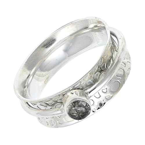 SILVERNROCK Rutilquarz Edelstein-Spinnerring aus 925er Sterlingsilber Spinnerring für Herren und Damen alle Größen handgefertigter Schmuck E152H_74 (23.6) von SILVERNROCK