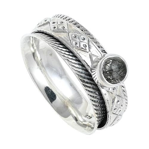 SILVERNROCK Rutilquarz Spinner-Ring 925er Sterlingsilber Spinner-Ring für Männer und Frauen Spinner-Ring alle Größen Geschenke Schmuck E150M_73 (23.2) von SILVERNROCK