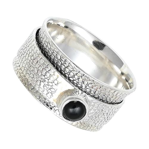 SILVERNROCK Schwarzer Onyx Edelstein-Spinnerring für Herren und Damen 925er-Sterlingsilber Spinnerring Geschenkartikel handgefertigter Schmuck E147I_58 (18.5) von SILVERNROCK