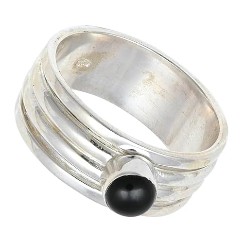 SILVERNROCK Schwarzer Onyx Edelstein-Spinnerring für Herren und Damen 925er-Sterlingsilber Spinnerring Geschenkartikel handgefertigter Schmuck E148K_68 (21.6) von SILVERNROCK