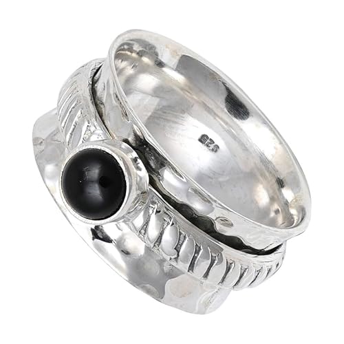 SILVERNROCK Schwarzer Onyx Spinner-Ring 925er Sterlingsilber Spinner-Ring für Männer und Frauen Spinner-Ring alle Größen Geschenke Schmuck E144I_53 (16.9) von SILVERNROCK