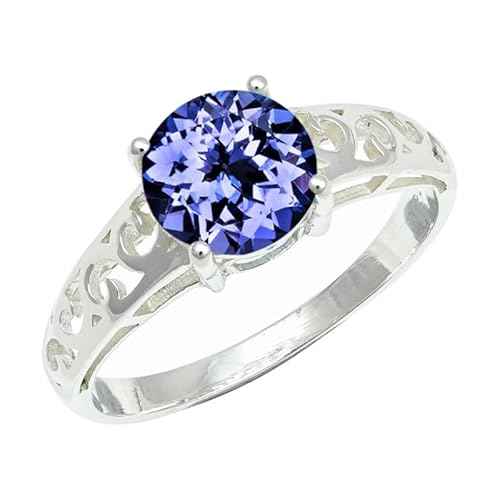 SILVERNROCK Tansanit Lab Grown Ring aus massivem 925er Sterlingsilber, Steinbandring, handgefertigt, für Herren und Damen, Schmuck ERG1254AV_52 (16.6) von SILVERNROCK