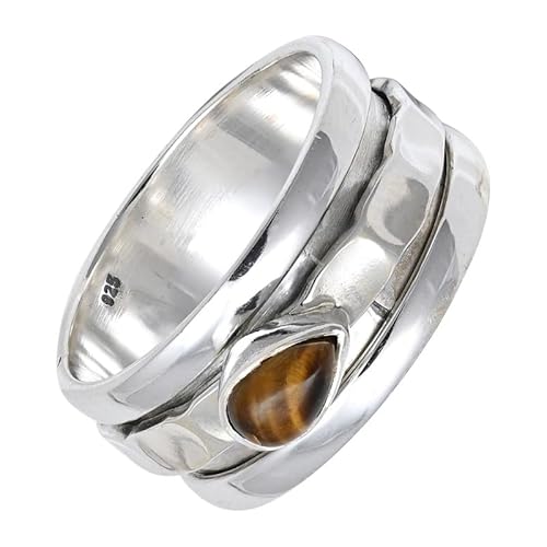 SILVERNROCK Tigerauge Edelstein-Spinnerring aus 925er Sterlingsilber Spinnerring für Herren und Damen alle Größen handgefertigter Schmuck E141D_75 (23.9) von SILVERNROCK