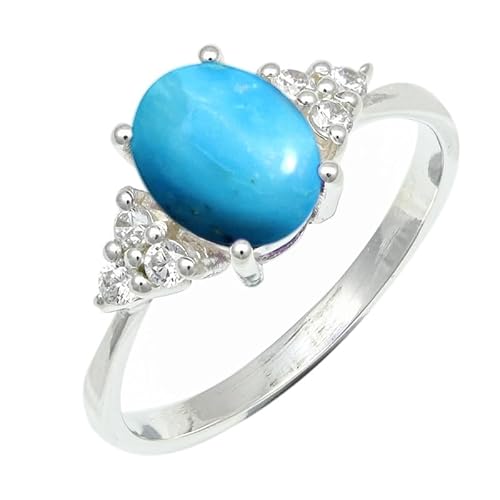 SILVERNROCK Türkiser, im Labor gewachsener Ring aus massivem 925er-Sterlingsilber, Steinbandring, handgefertigt, für Männer und Frauen, Schmuck ERG1246BT_61 (19.4) von SILVERNROCK