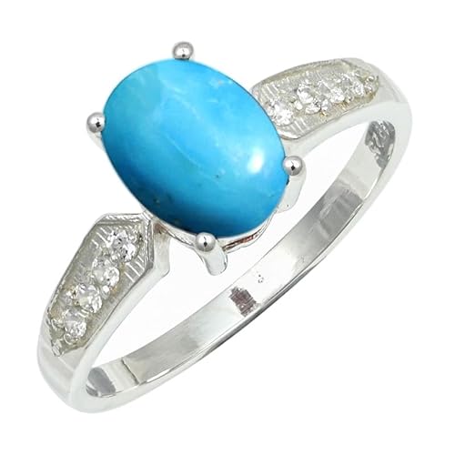 SILVERNROCK Türkiser, im Labor gewachsener Ring aus massivem 925er-Sterlingsilber, Steinbandring, handgefertigt, für Männer und Frauen, Schmuck ERG1250BT_51 (16.2) von SILVERNROCK